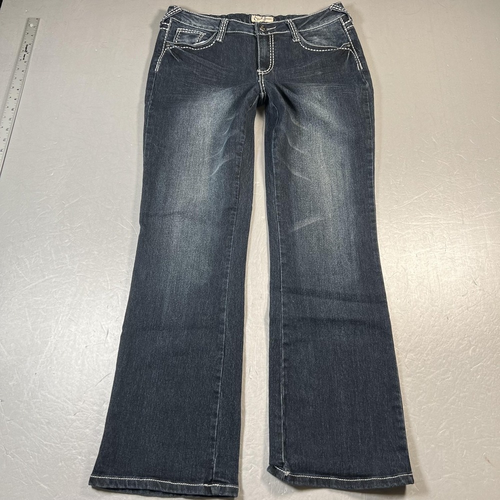 Earl Jean Jeans Womens 10 Dark Wash Bootcut Mid Rise Contrast Stitch Denim